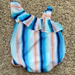 12M girl pastel striped bubble romper